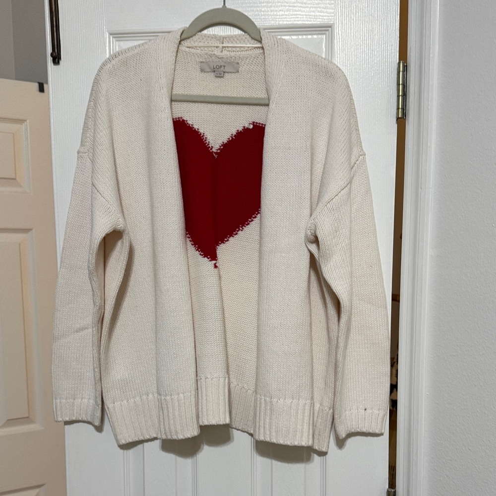 LOFT Cream Cardigan with Red Heart